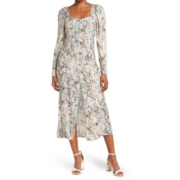 NEW AFRM Mariska Floral Long Sleeves Square Neck Button Front Midi Dress Medium - Picture 4 of 6